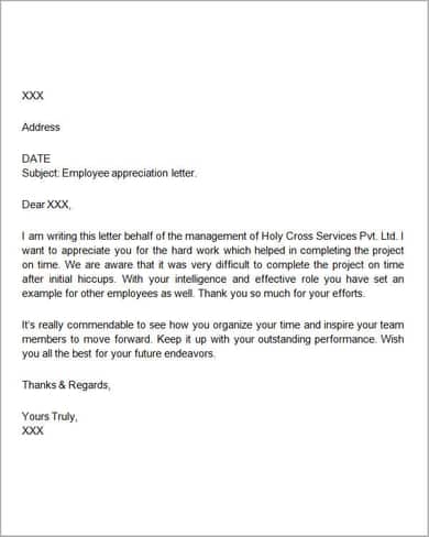 Sample Appreciation Letter To Boss