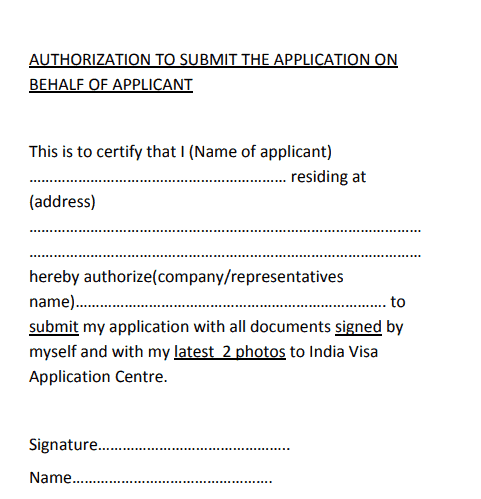 Sample letter of authorization to act on behalf