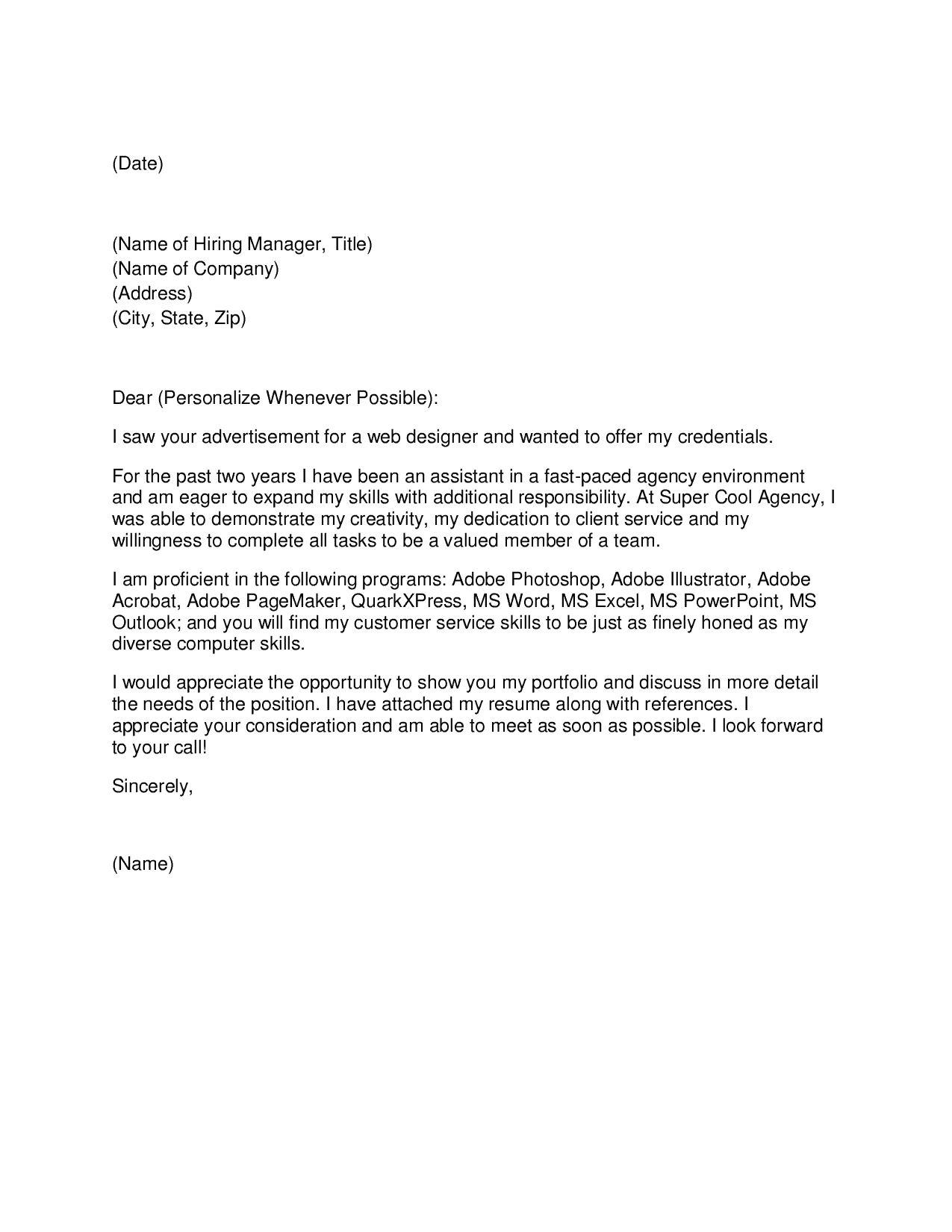 application letter for a government position