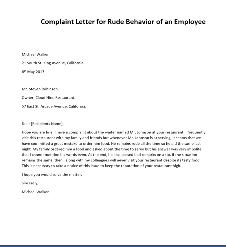 2 Sample Complaint Letters For Rude Behavior Writing Letters Formats Examples